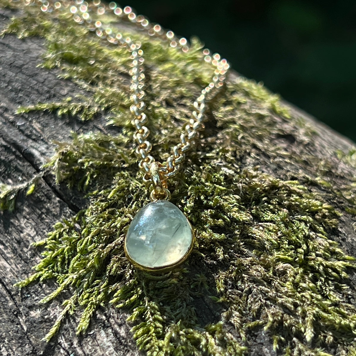 Prehnite Teardrop Pendant On Baby Belcher or Green Onyx Rosary