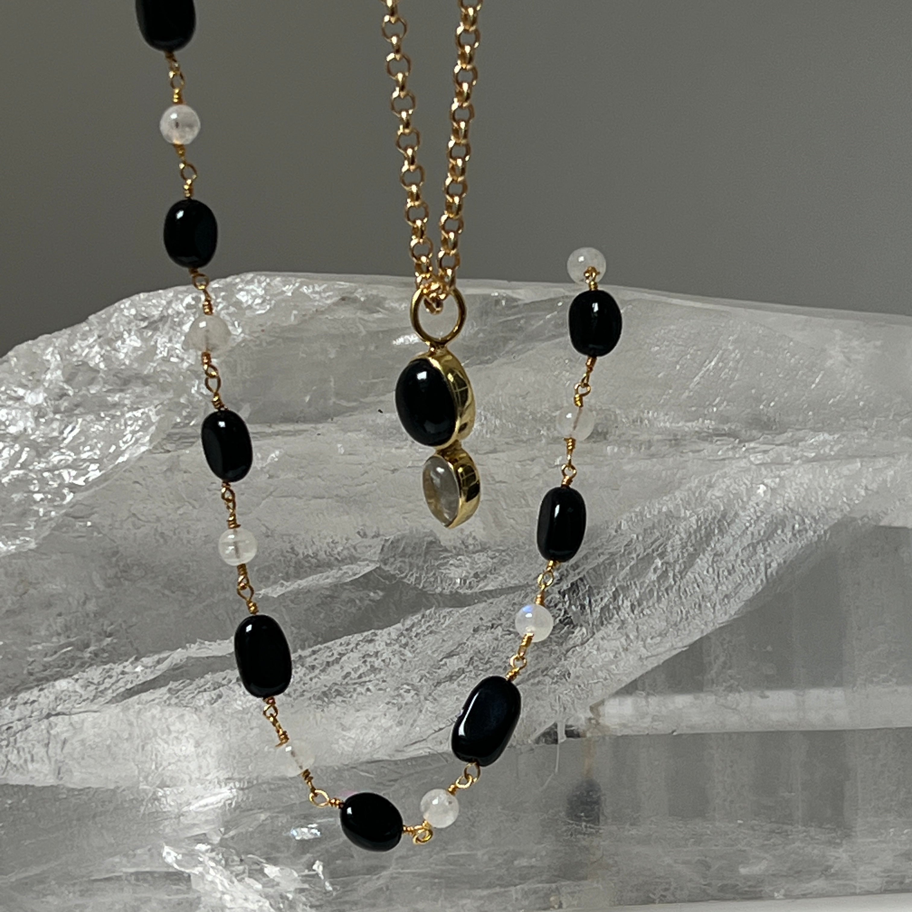 Black Onyx And Moonstone Rosary