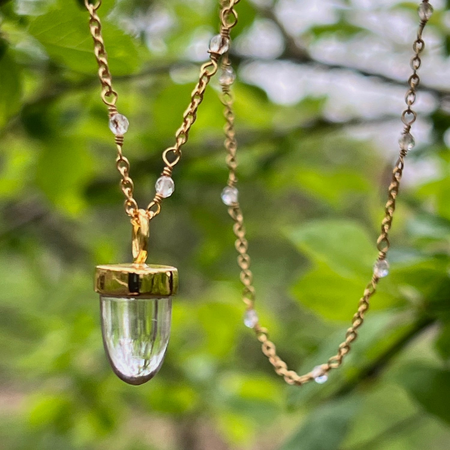 Pendulum Rock Crystal Pendant On Long Black Onyx Rosary