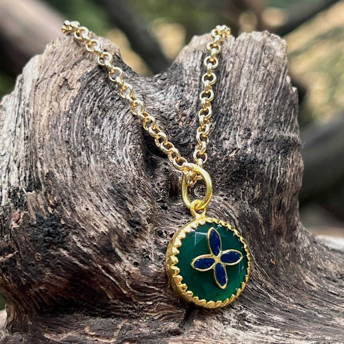 Green Onyx Pendant — Lapis Cross