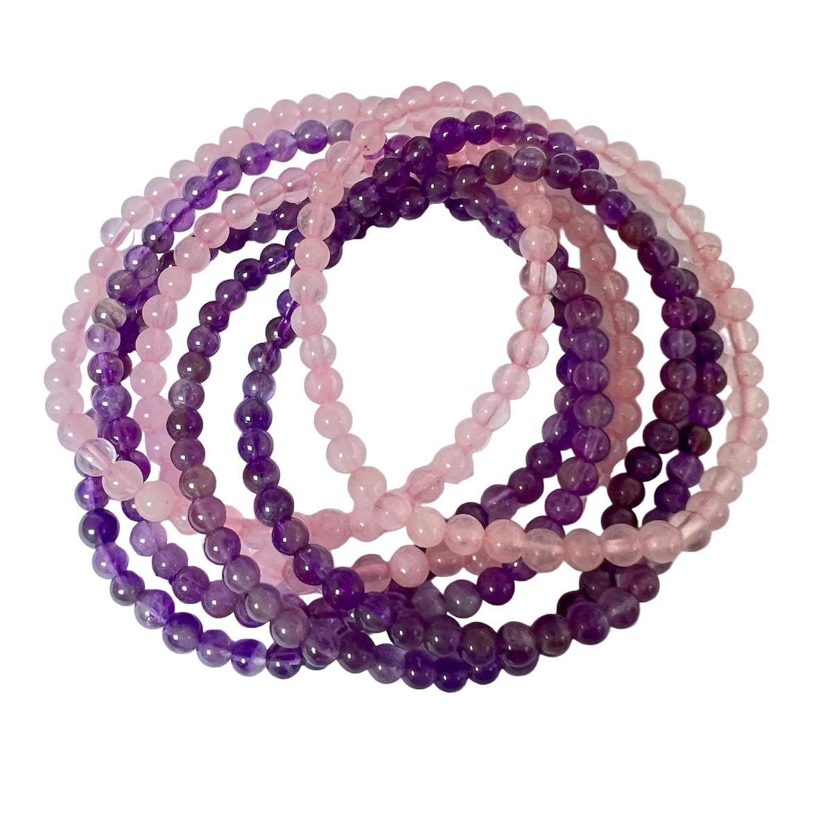 Semi Precious Stone Bracelet elasticated Rose quartz and Amethyst