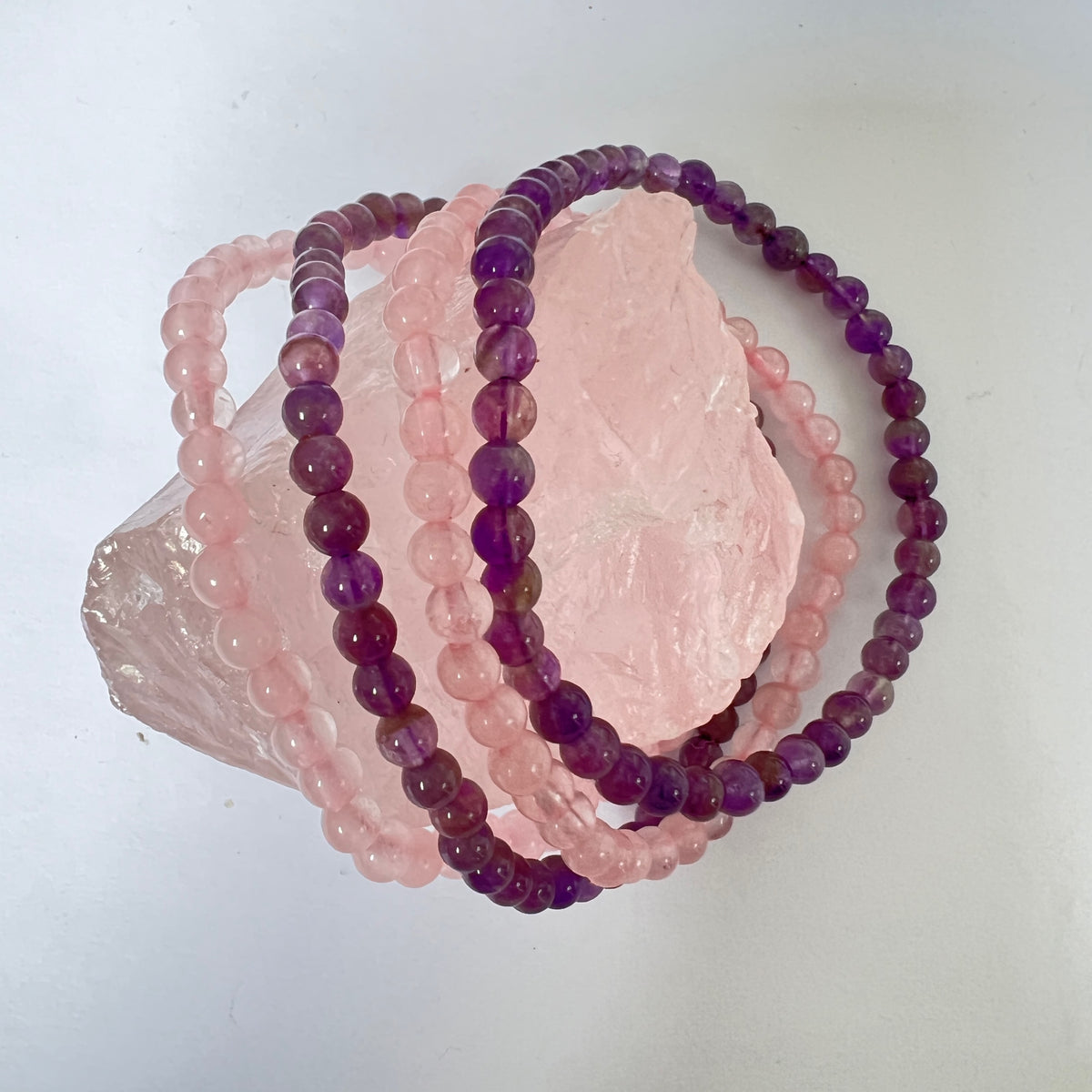 Semi Precious Stone Bracelet elasticated Rose quartz and Amethyst