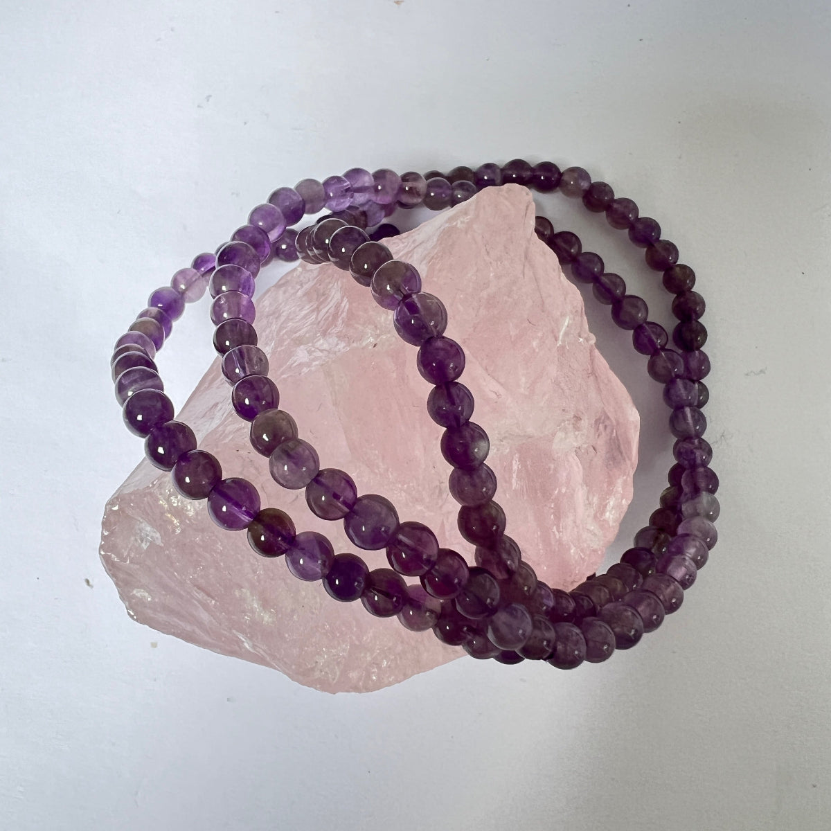 Semi Precious Stone Bracelet elasticated Rose quartz and Amethyst