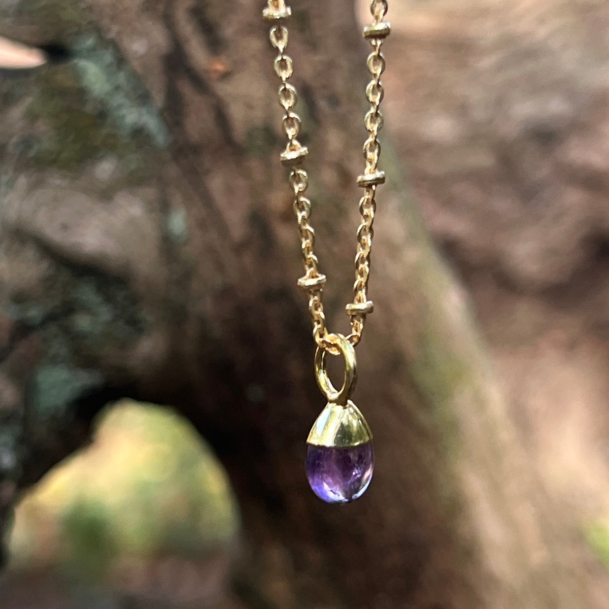 Smooth Amethyst  or Lemon Quartz Drop on Short Satellite Chain