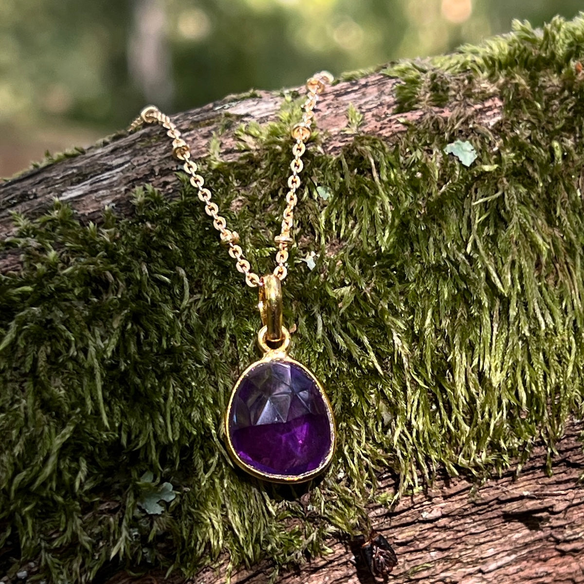 Faceted Amethyst Pendant — Baby Belcher Chain