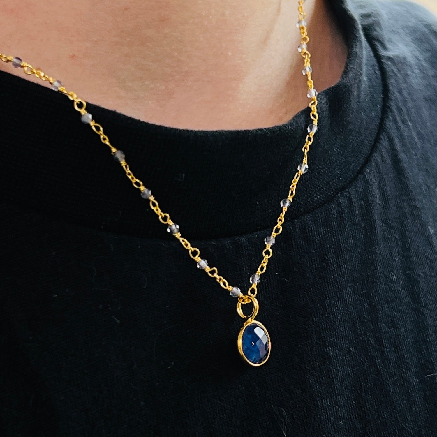 Fancy Rosary Iolite  with Astro Sapphire Pendant