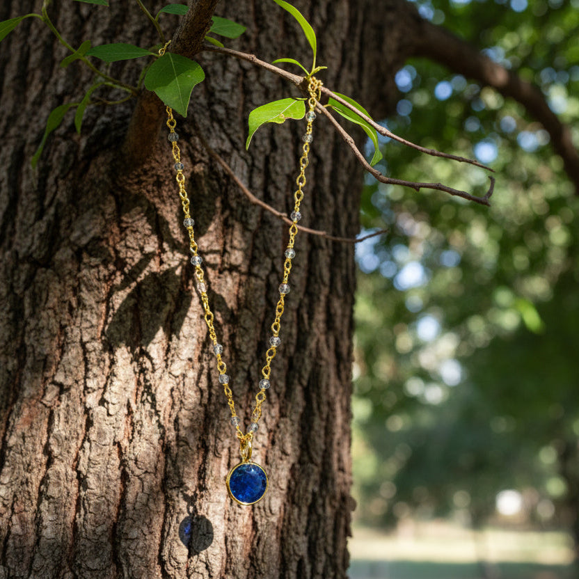 Fancy Rosary Iolite  with Astro Sapphire Pendant