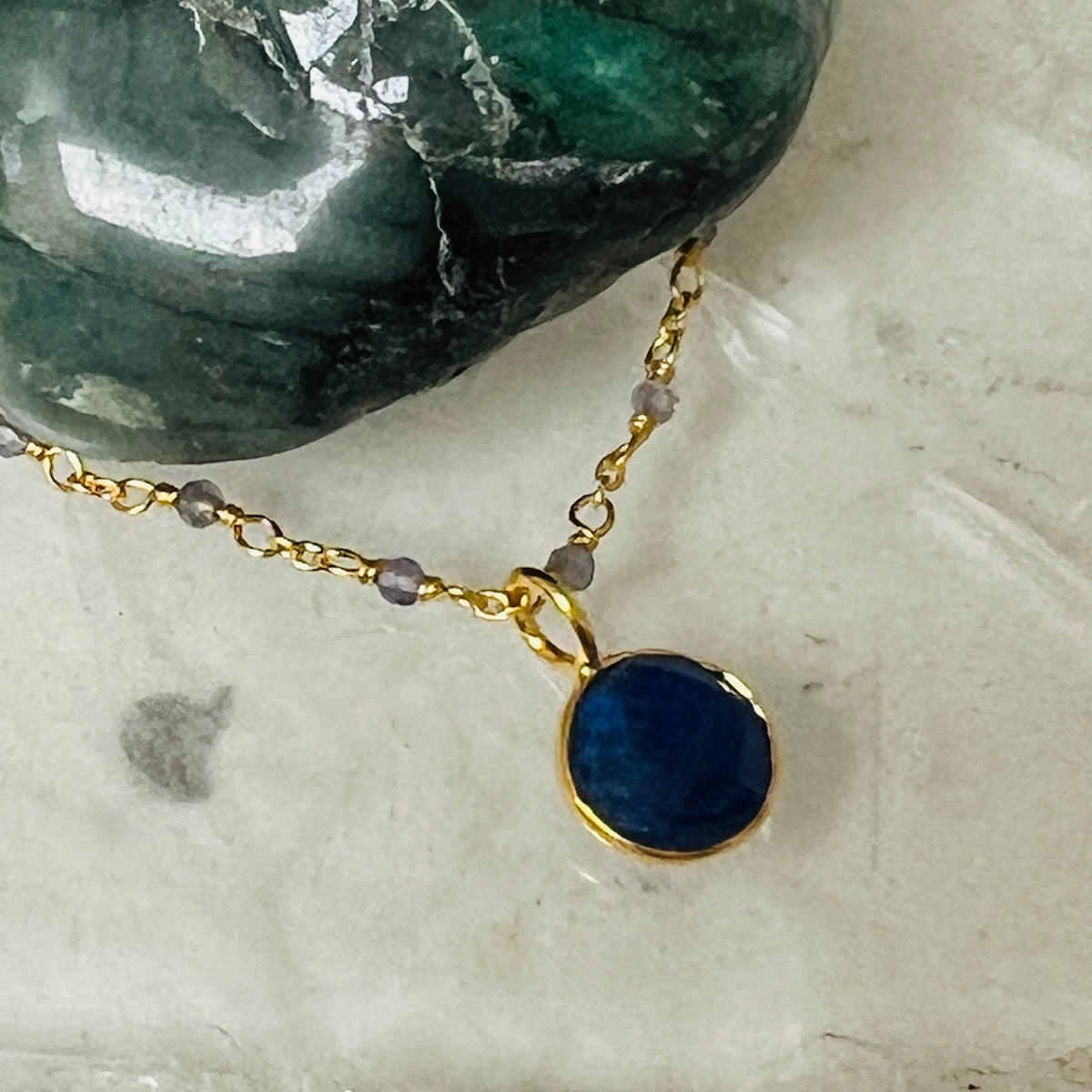 Fancy Rosary Iolite  with Astro Sapphire Pendant
