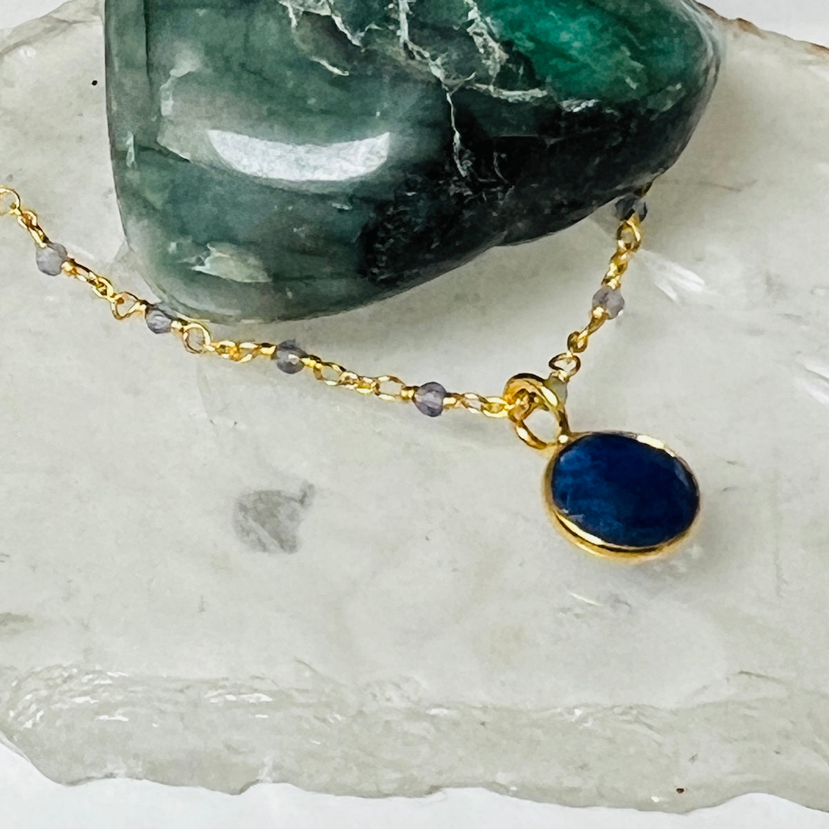 Fancy Rosary Iolite  with Astro Sapphire Pendant
