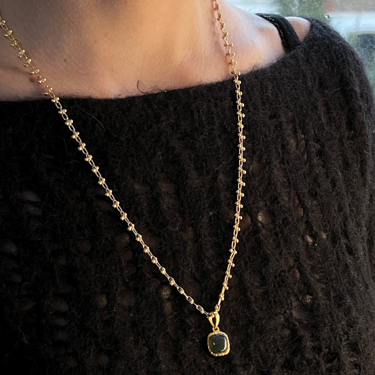 Lemon quartz  or Labradorite Square Pendant On Long Bula Chain