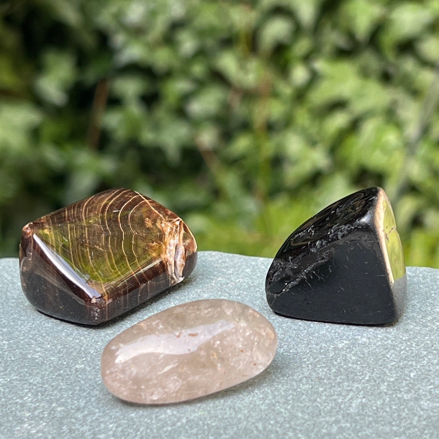 The Grounding Set with Black tourmaline, Petrified wood and Smokey Quartz