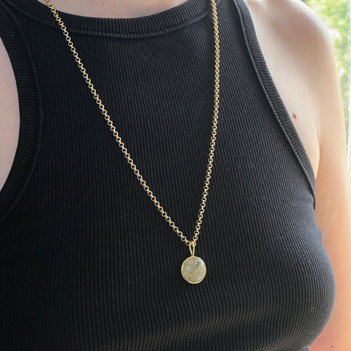 Unique Golden Rutile Quartz Pendant On Long Bula Chain
