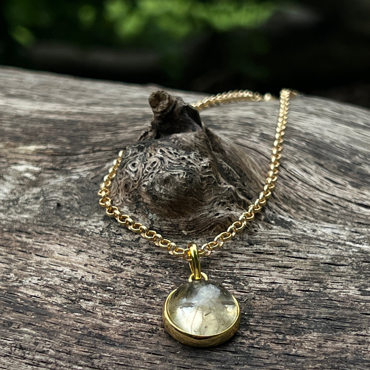 Citrine Cabochon Pendant With Inclusions on Long Baby Belcher Chain