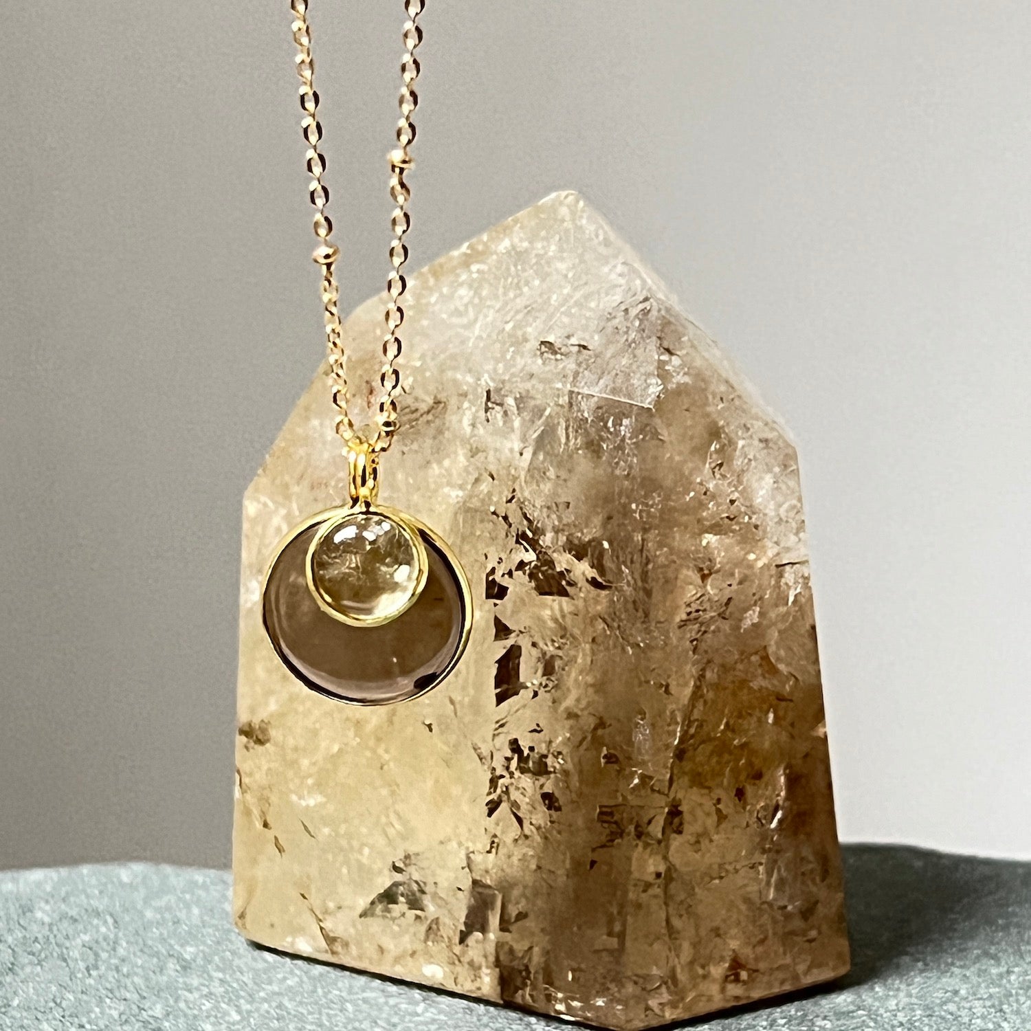 The Grounding Duo Smokey quartz & citrine on long satellite chain