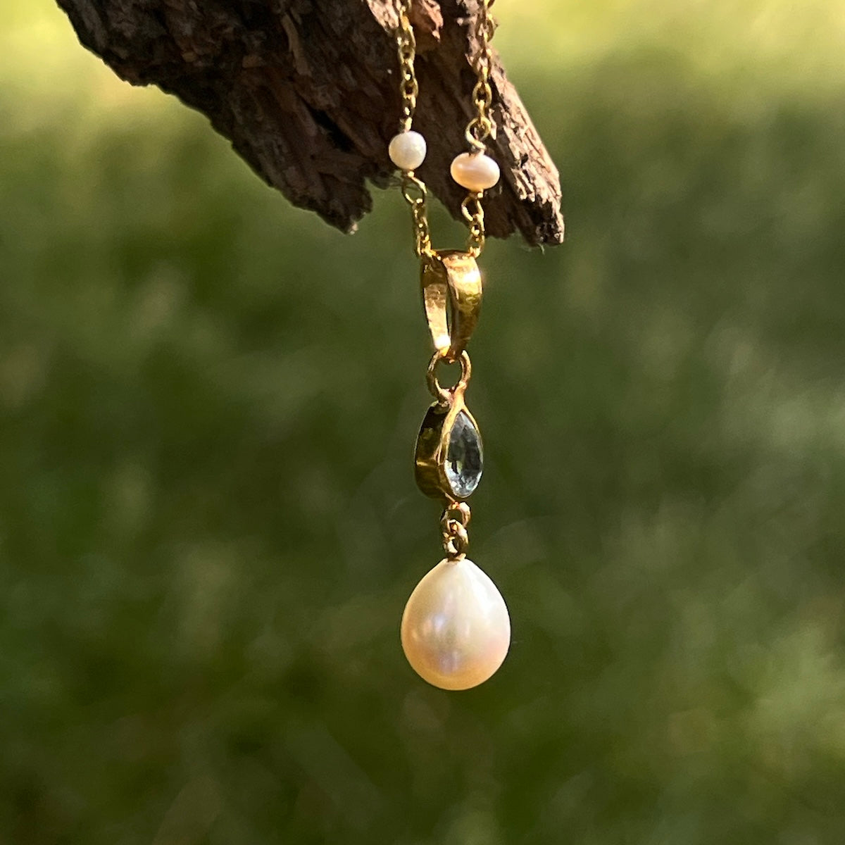 Louise Blue Topaz Or Garnet With Pearl On Fancy Pearl Rosary