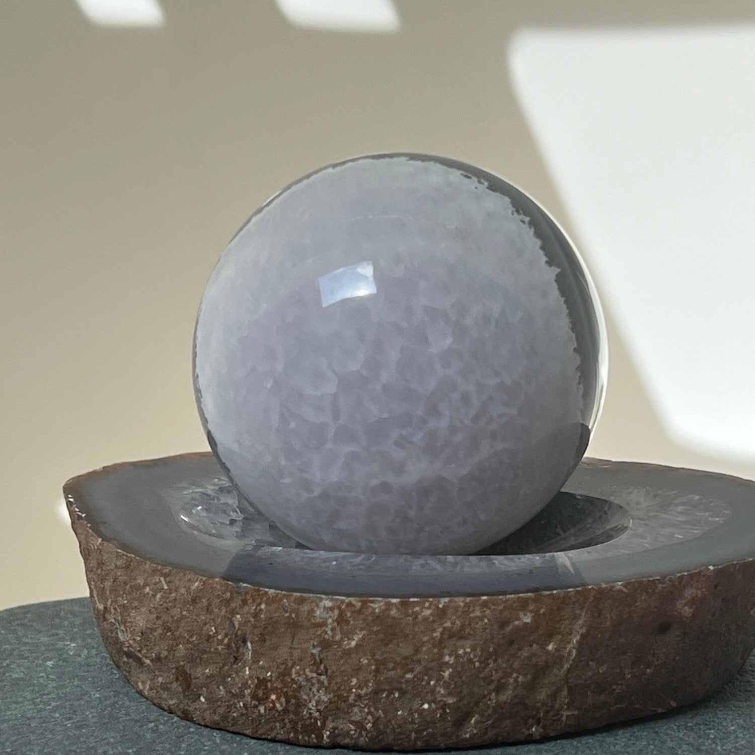 Unusual  Grey Agate set with Sphere on Bowl