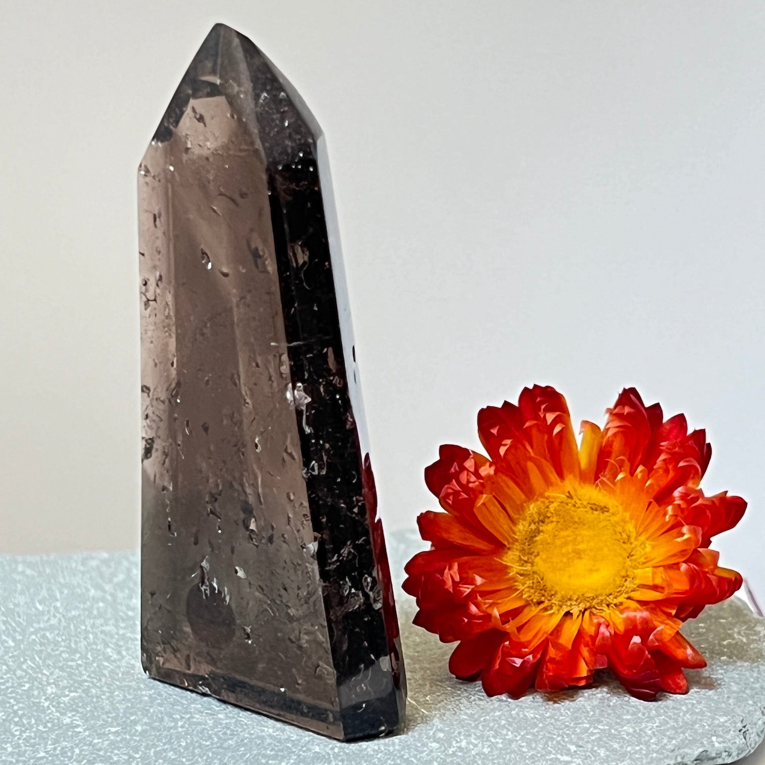 Slim smokey quartz point from Brazil