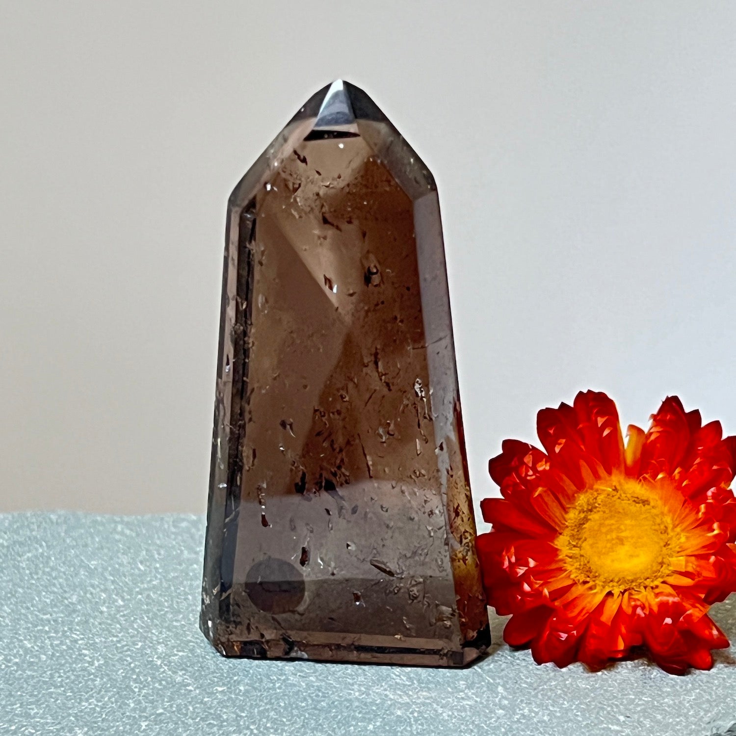 Slim smokey quartz point from Brazil