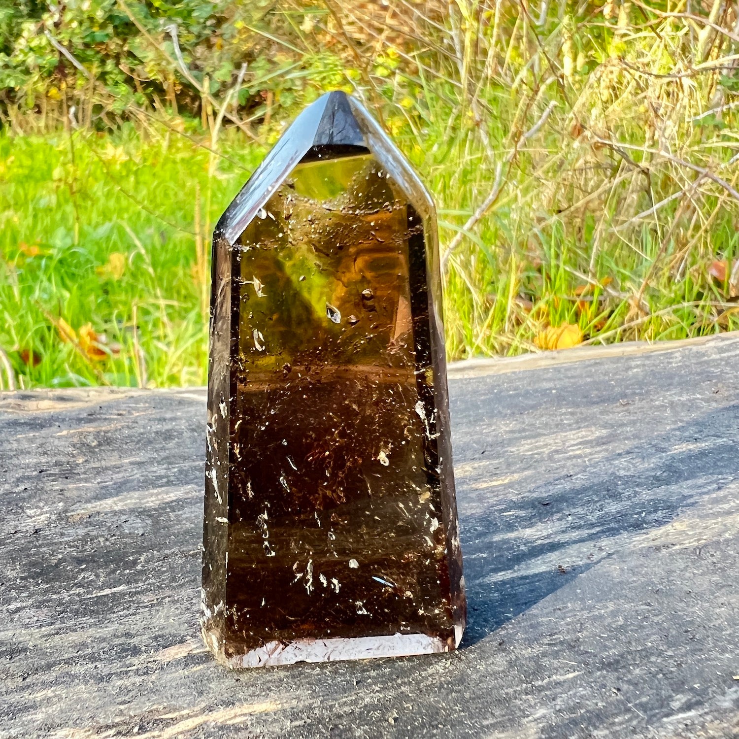 Slim smokey quartz point from Brazil