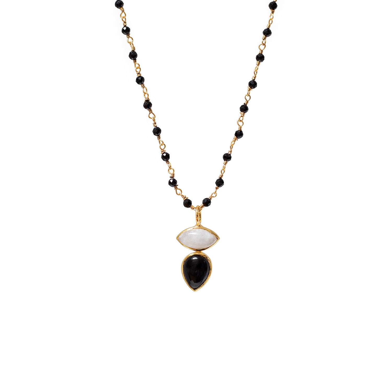 Indira Two Stone Black Onyx And Moonstone Pendant