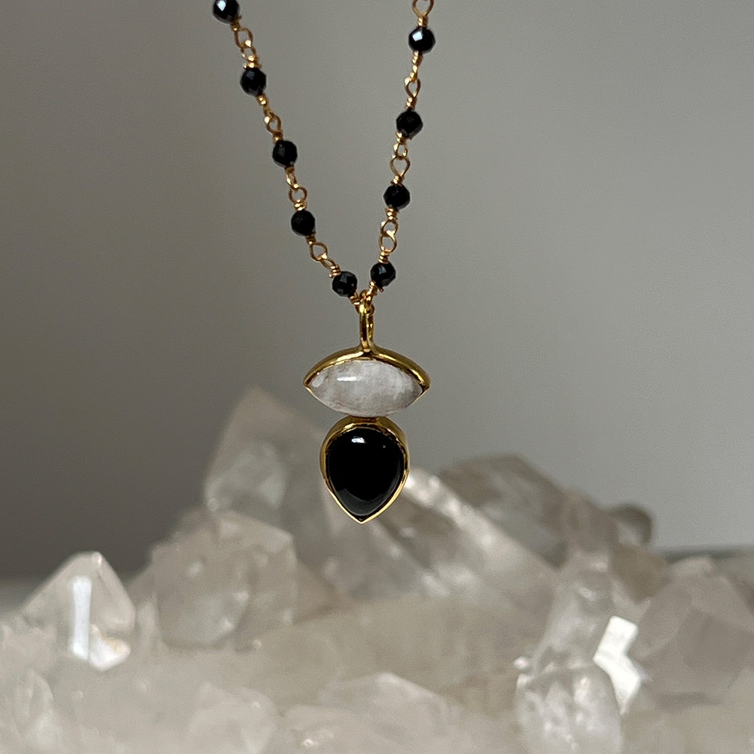 Indira Two Stone Black Onyx And Moonstone Pendant