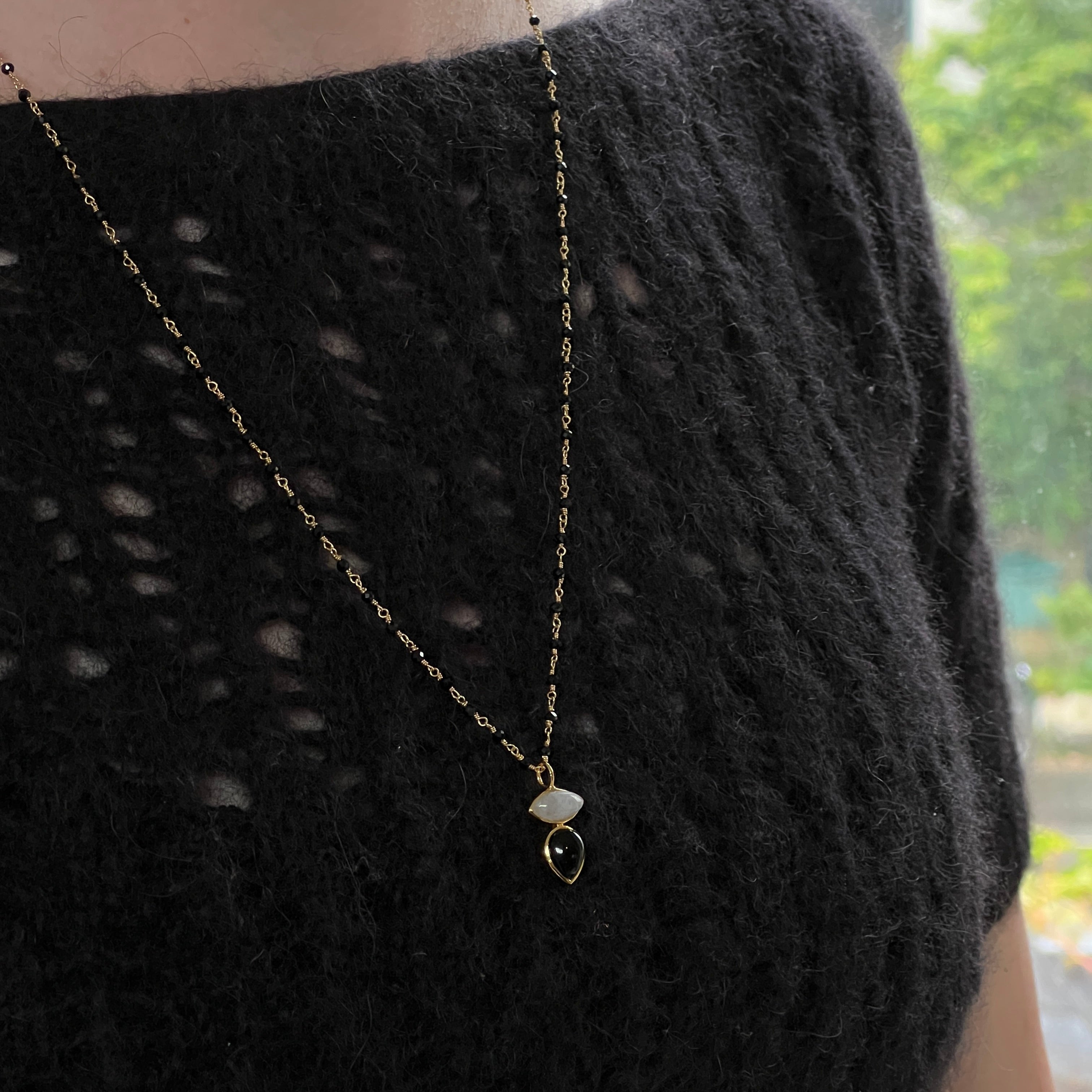 Indira Two Stone Black Onyx And Moonstone Pendant