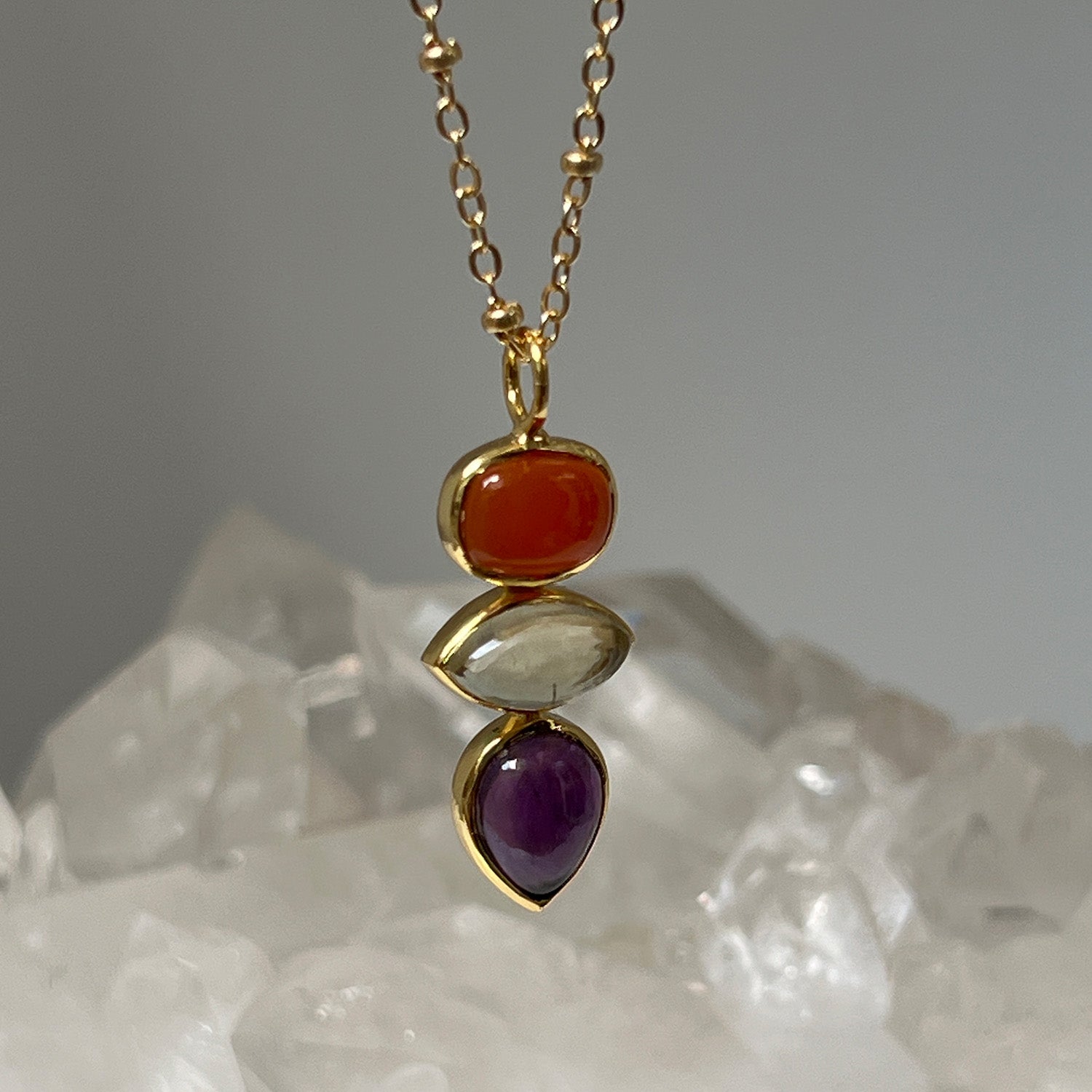 Indira Three Stone Pendant With Amethyst, Lemon Quartz And Red Onyx