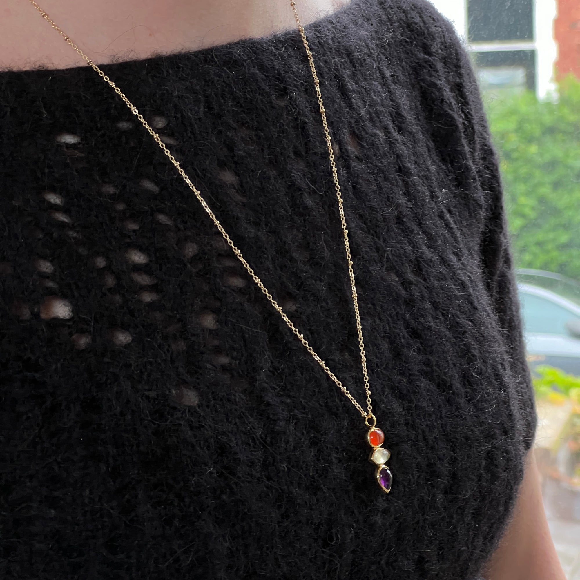 Indira Three Stone Pendant With Amethyst, Lemon Quartz And Red Onyx
