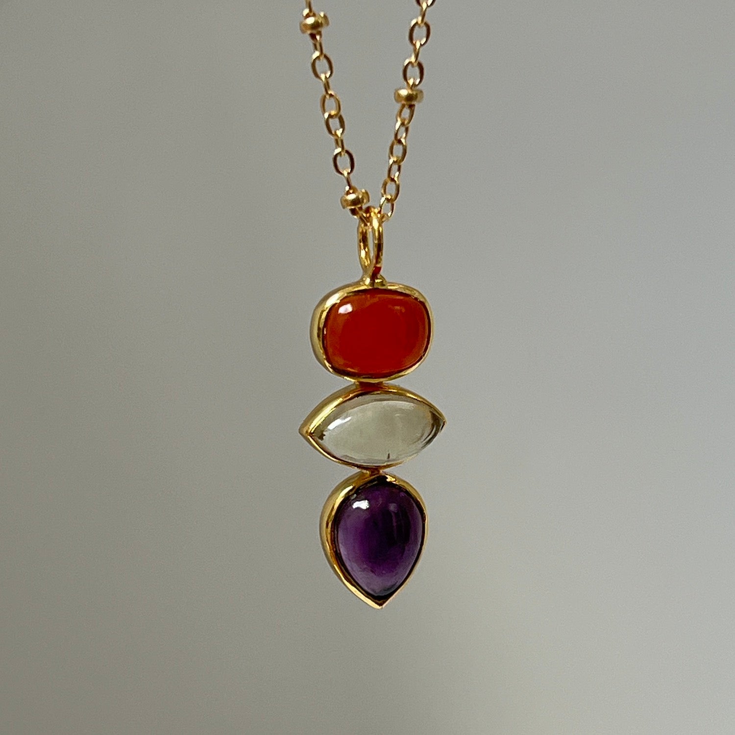 Indira Three Stone Pendant With Amethyst, Lemon Quartz And Red Onyx