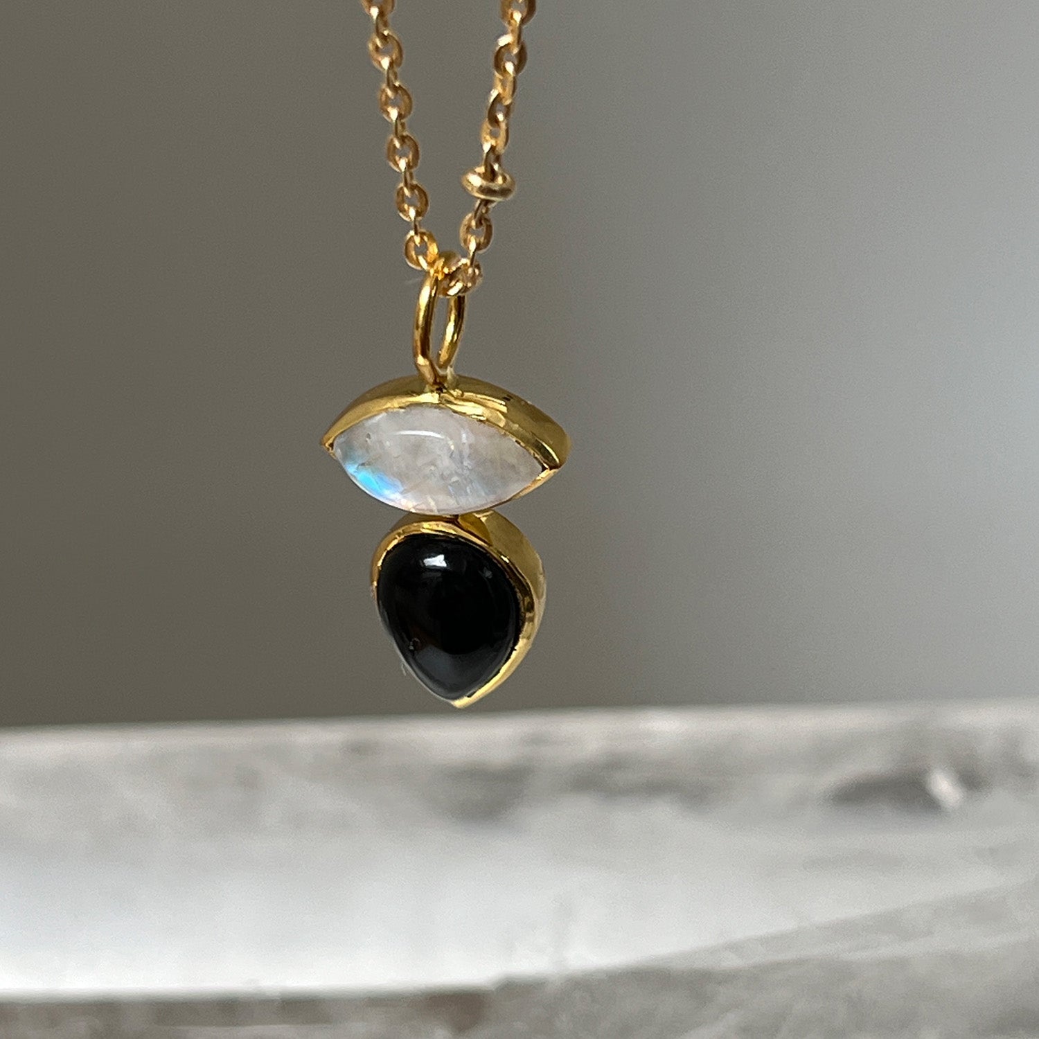 Indira Two Stone Black Onyx And Moonstone Pendant