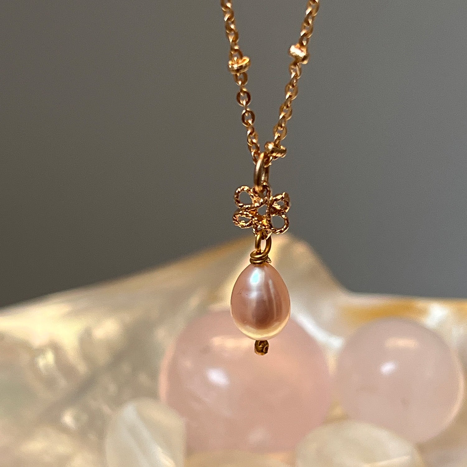Infinity Freshwater Pearl Pendant On Short Satellite Chain