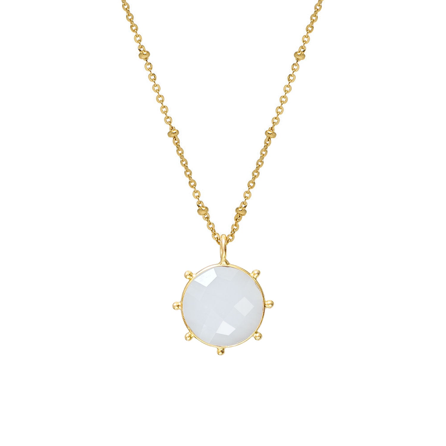 Astrid White Chalcedony Glass Pendant on Long Satellite Chain