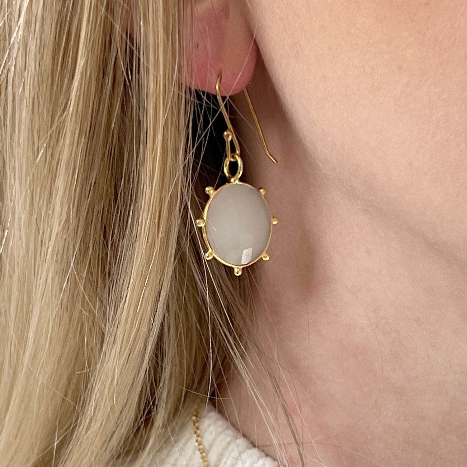 Astrid White Chalcedony Glass Earrings