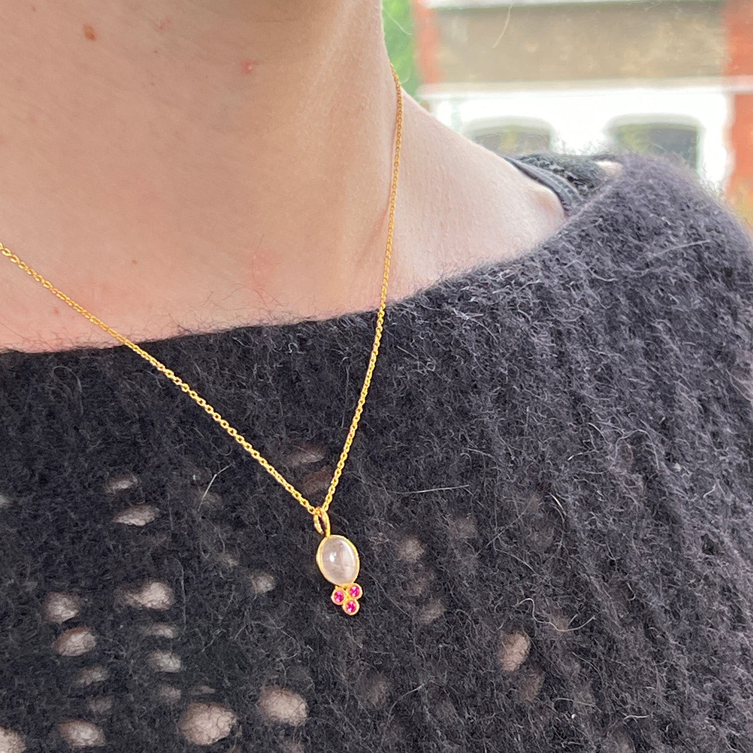 Lela Strawberry Quartz & Pink Zircon Necklace On Simple Chain