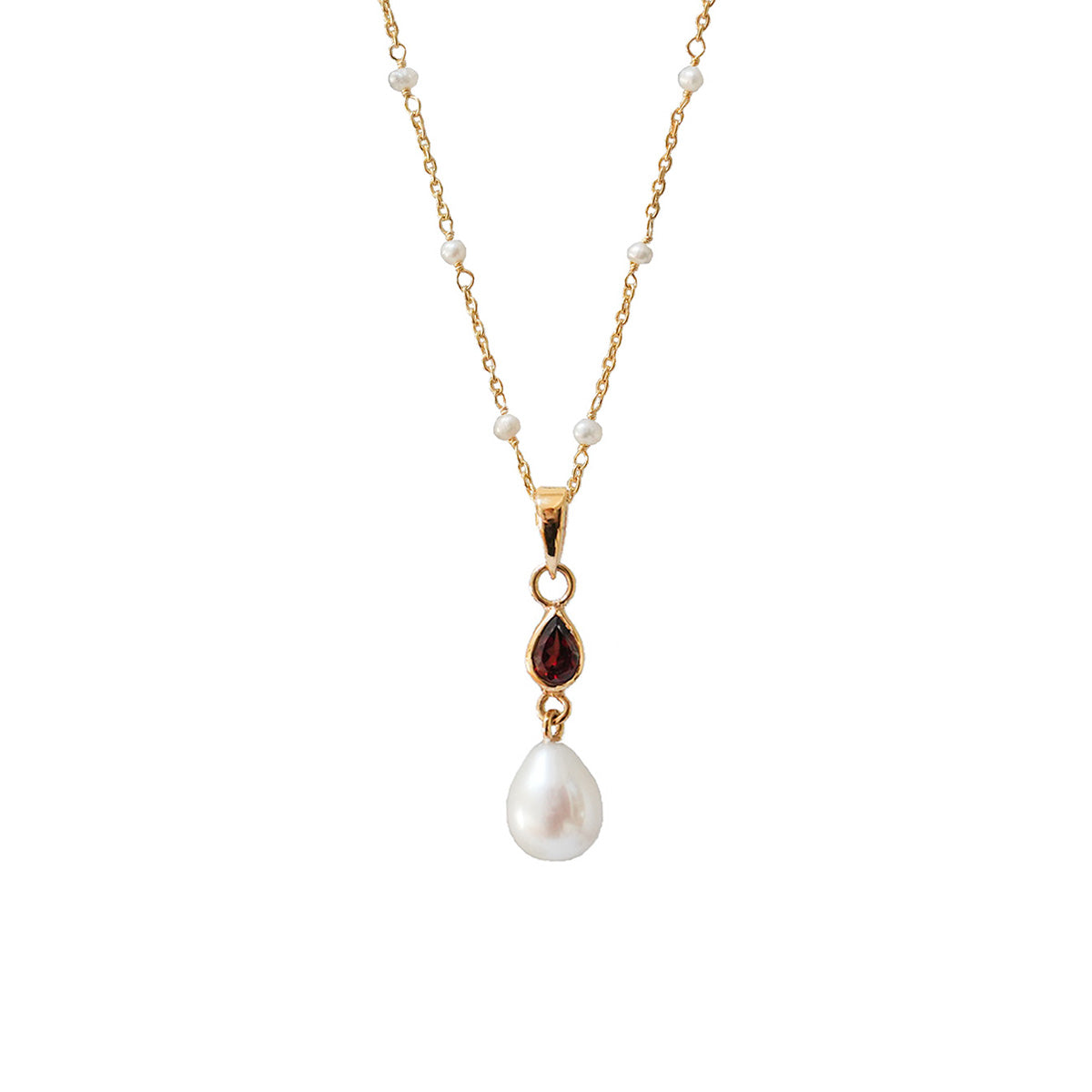 Louise Blue Topaz Or Garnet With Pearl On Fancy Pearl Rosary