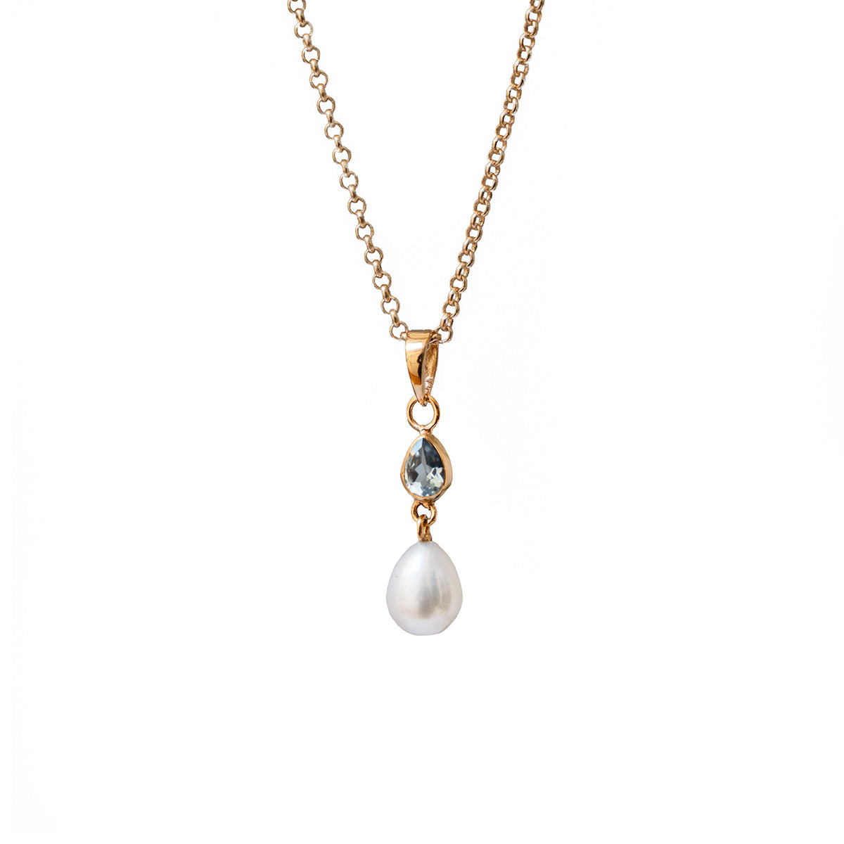 Louise Garnet Or Blue Topaz With Pearl On Short Baby Belcher Chain