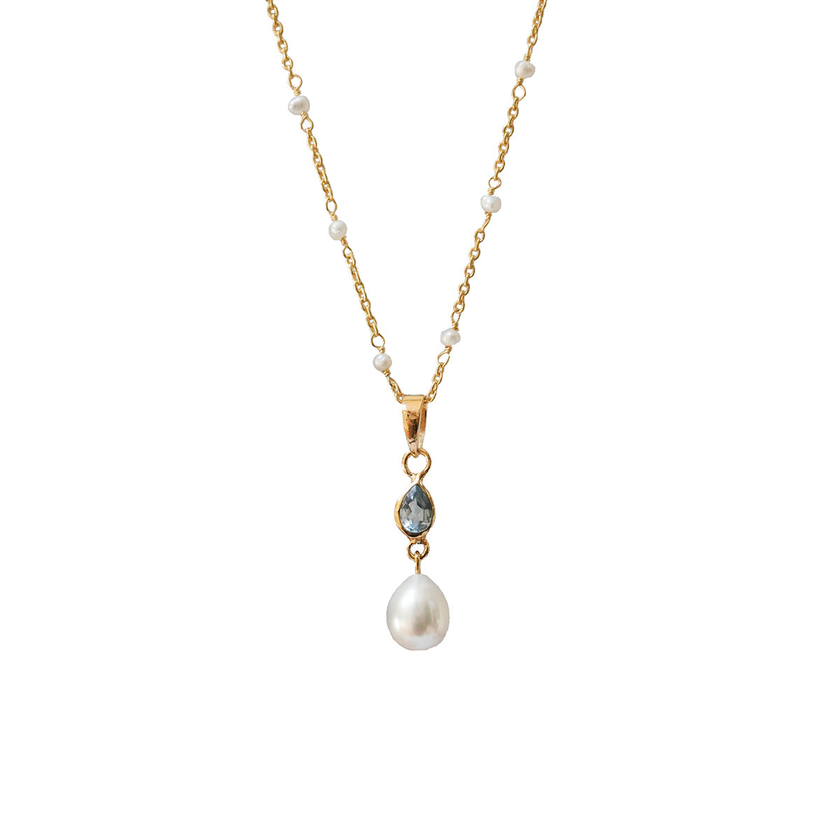 Louise Blue Topaz Or Garnet With Pearl On Fancy Pearl Rosary