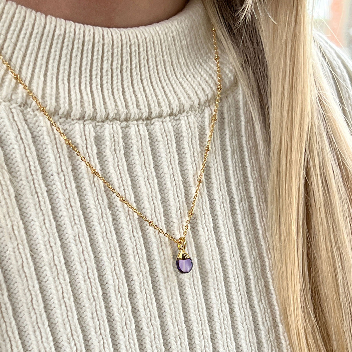 Smooth Amethyst  or Lemon Quartz Drop on Short Satellite Chain
