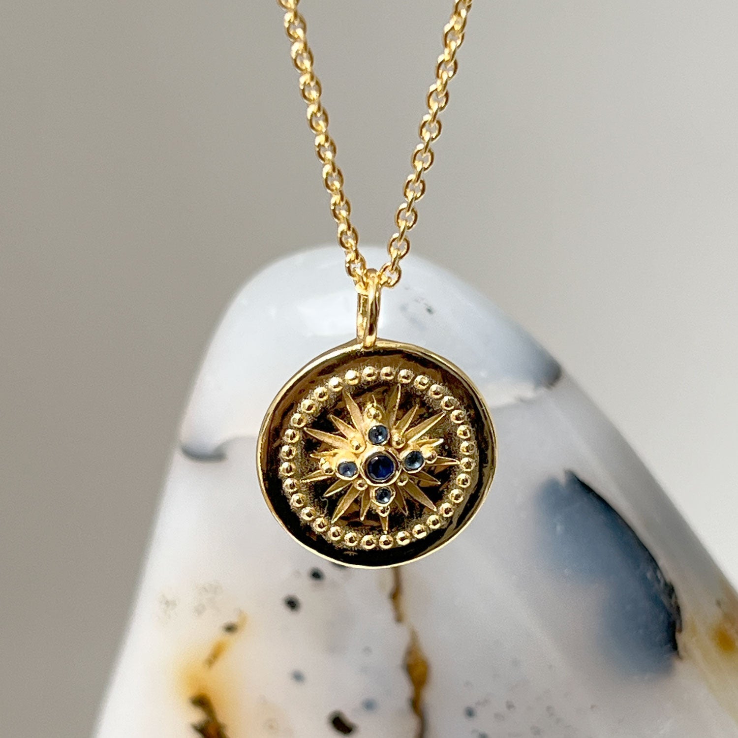 Magic Star Medal with Sapphire Zircon on Long Simple Chain