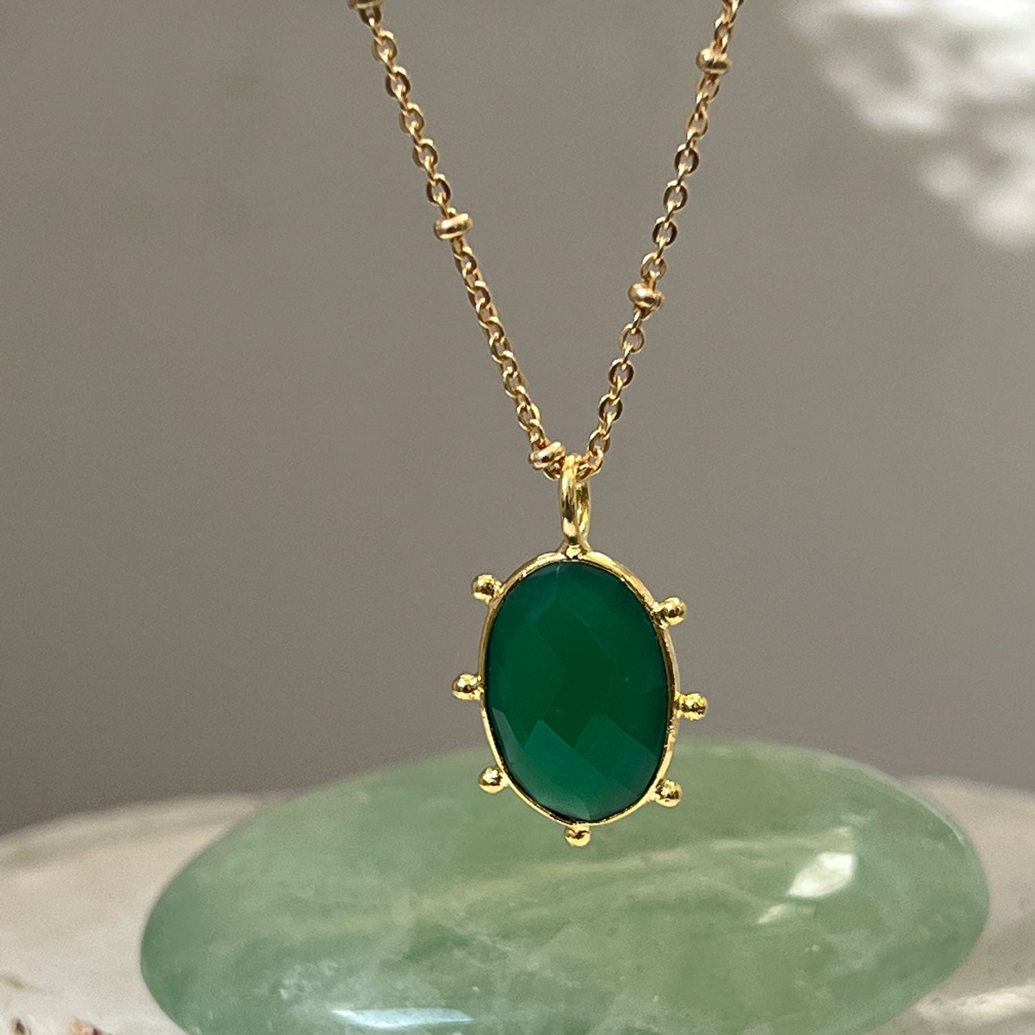 Astrid Green Onyx Pendant on Short Satellite Chain