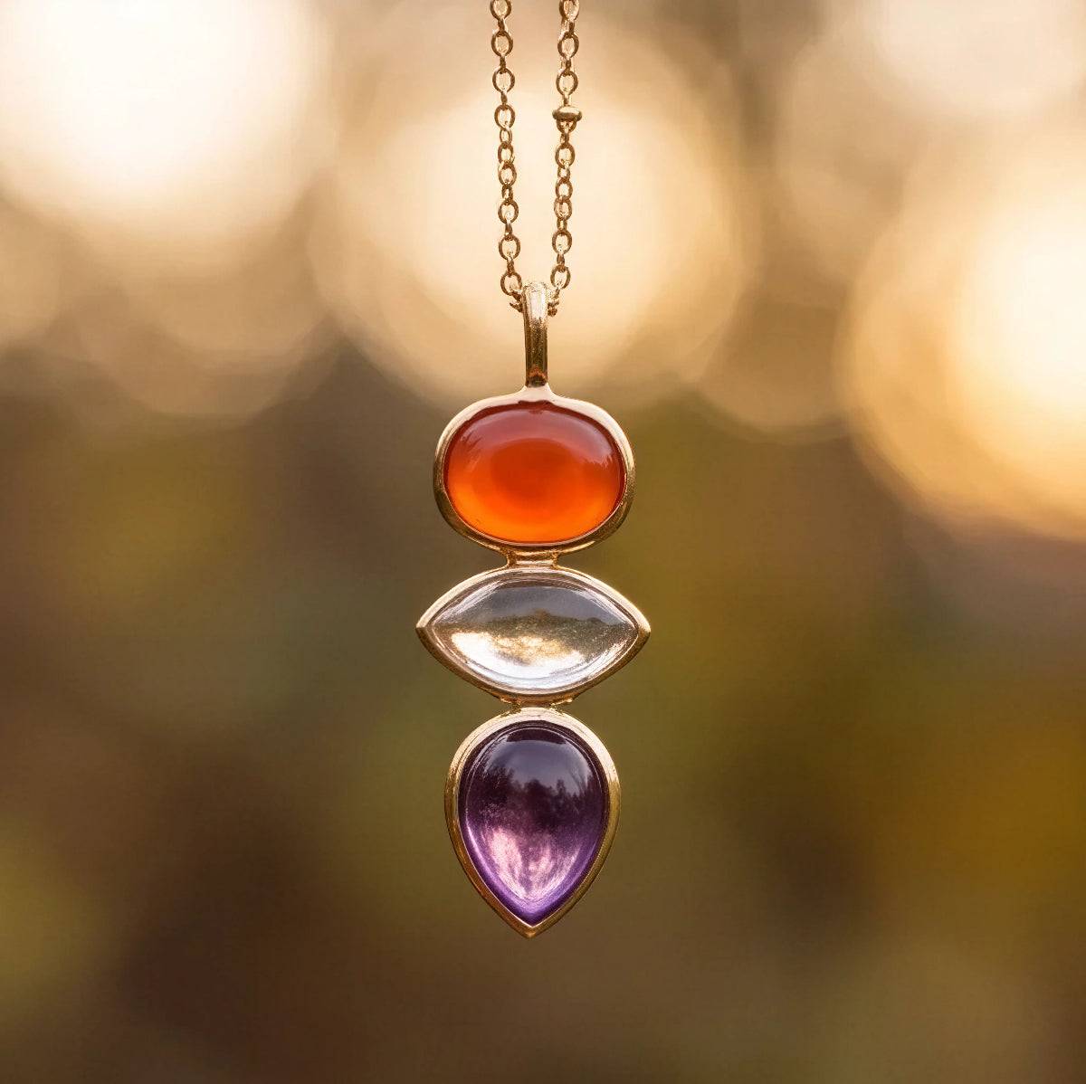Indira Three Stone Pendant With Amethyst, Lemon Quartz And Red Onyx
