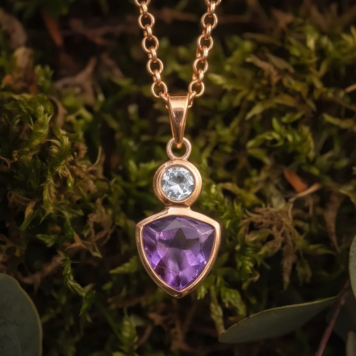 Sofia Amethyst And Blue Topaz Pendant On Short Baby Belcher