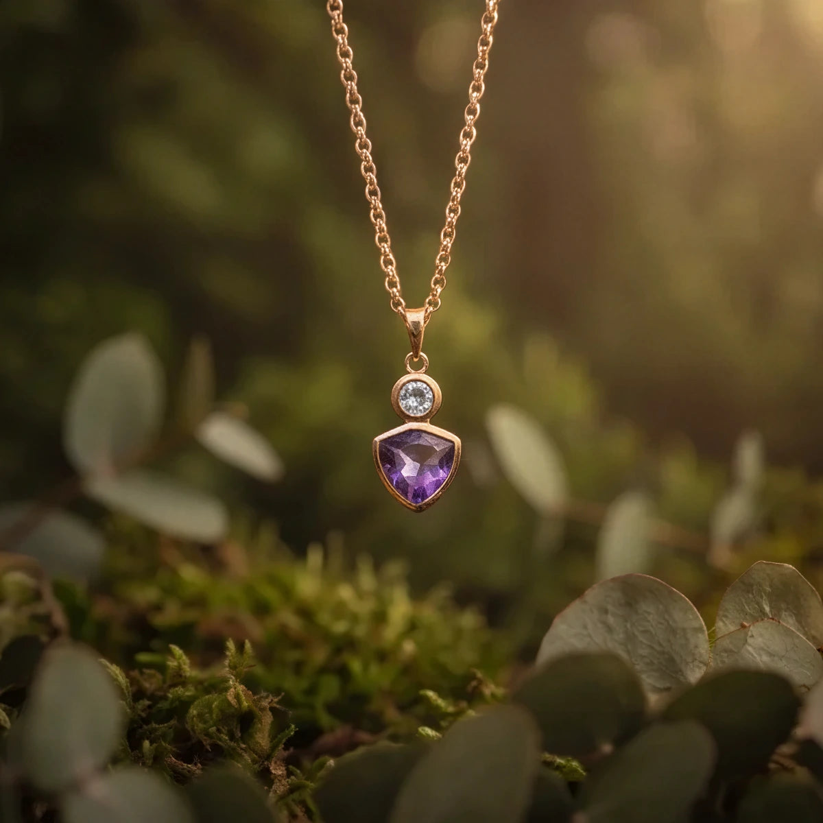 Sofia Amethyst And Blue Topaz Pendant On Short Baby Belcher