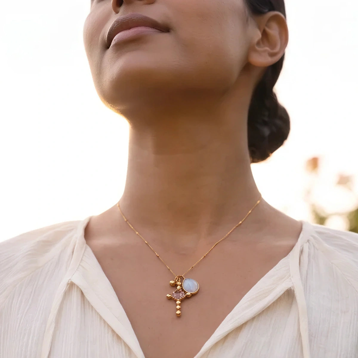 Tourmaline In Cross Charm Bundle With Moonstone Or Rose Quartz