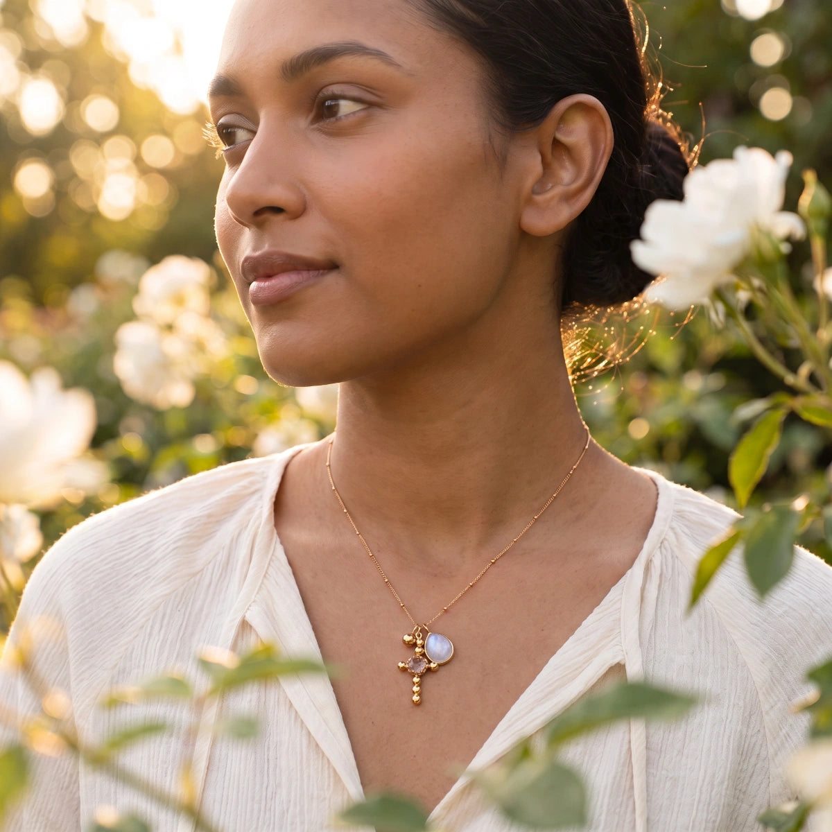 Tourmaline In Cross Charm Bundle With Moonstone Or Rose Quartz