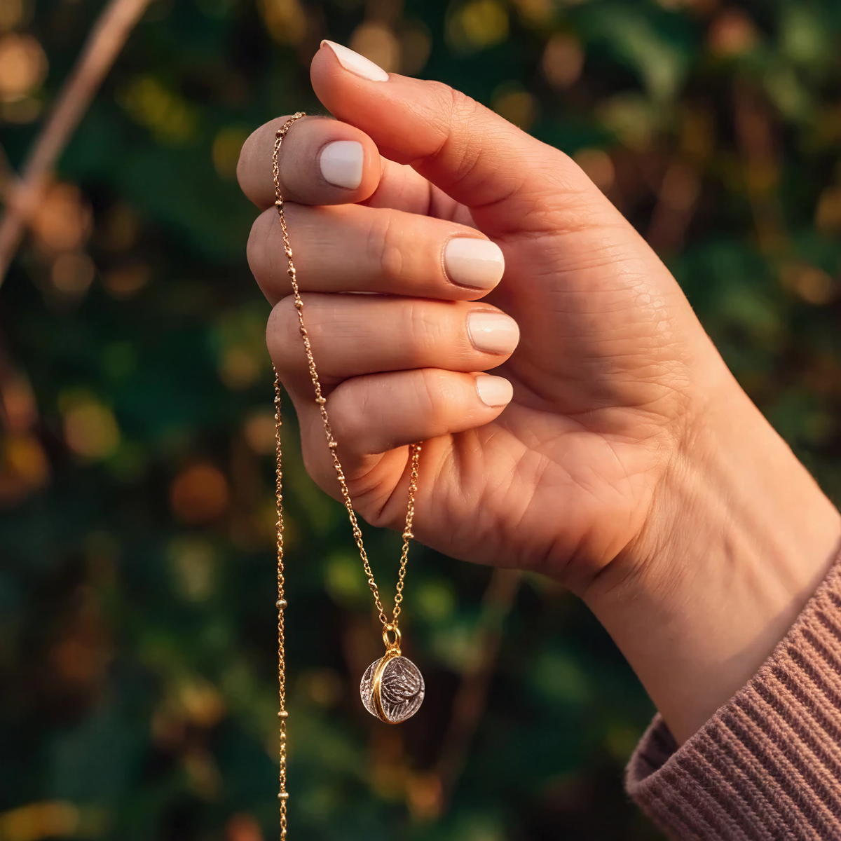 Carved Rock Crystal Ball Pendant | Long Satellite Chain