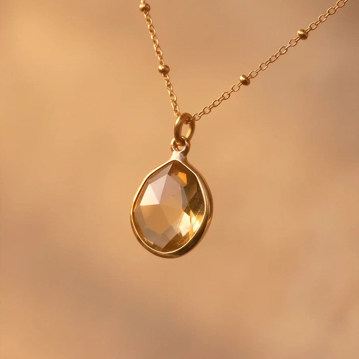 Sweet Citrine freeform pendant on short satellite chain or Rosary Garnet