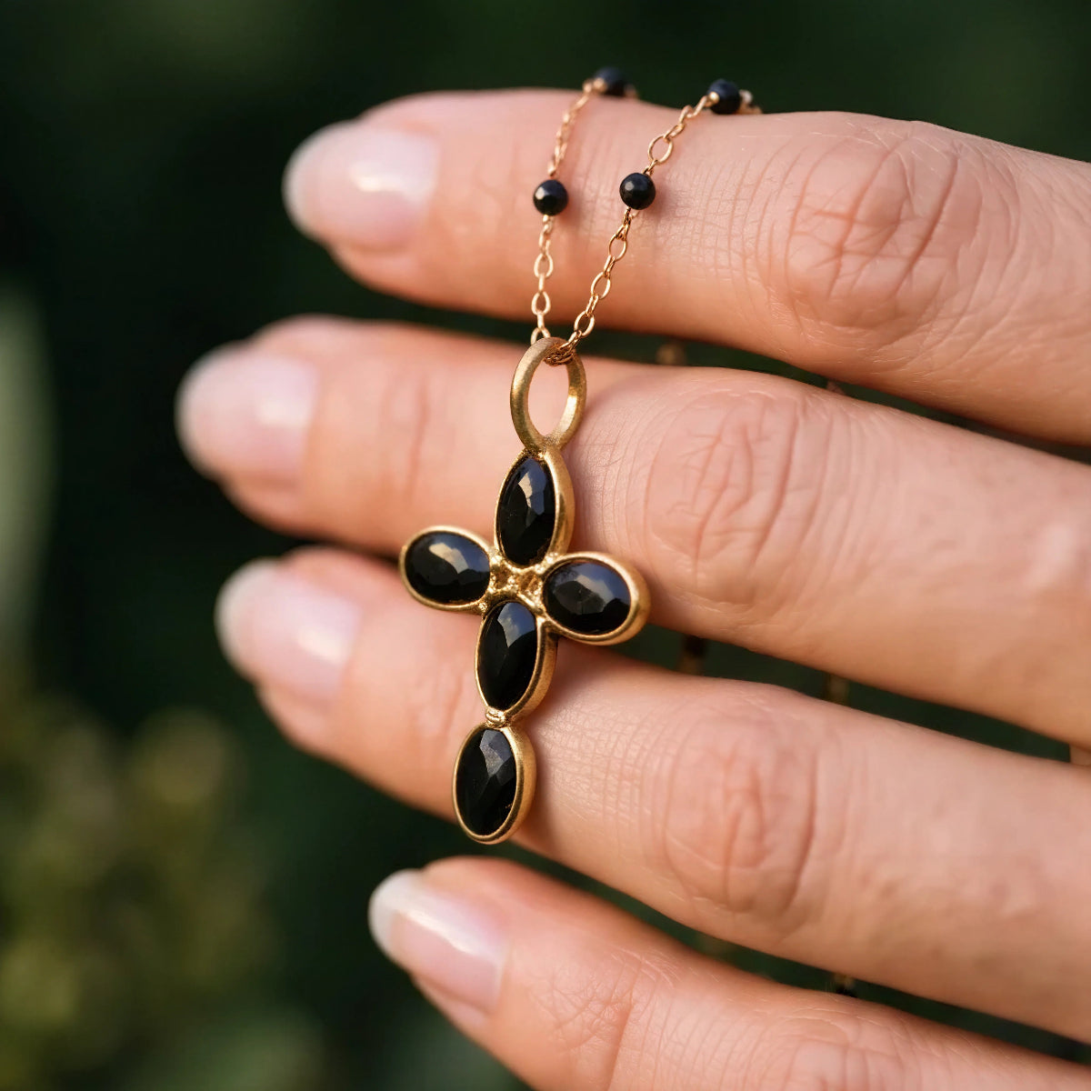 Small Cross Black Onyx On Short Black Onyx Rosary