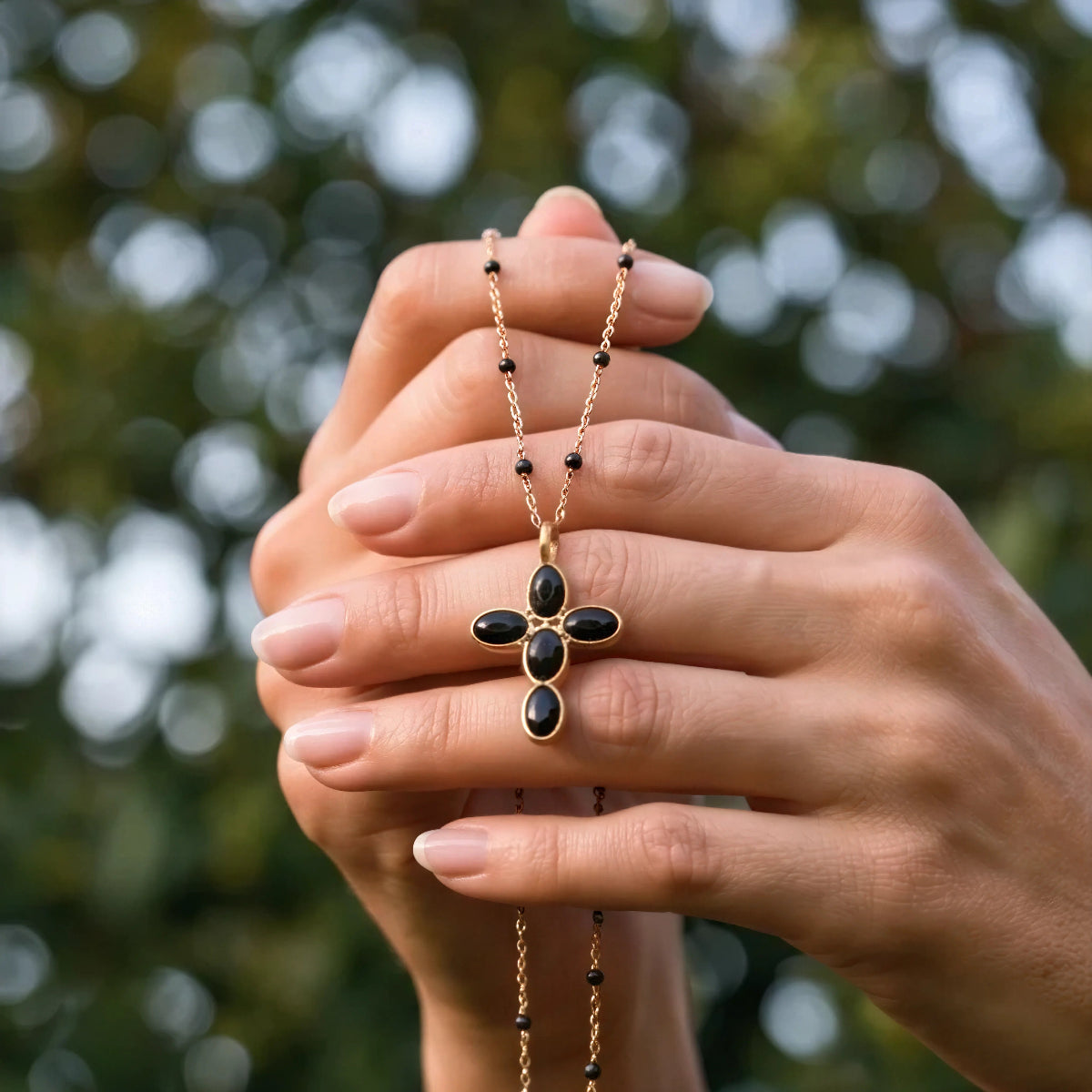 Small Cross Black Onyx On Short Black Onyx Rosary