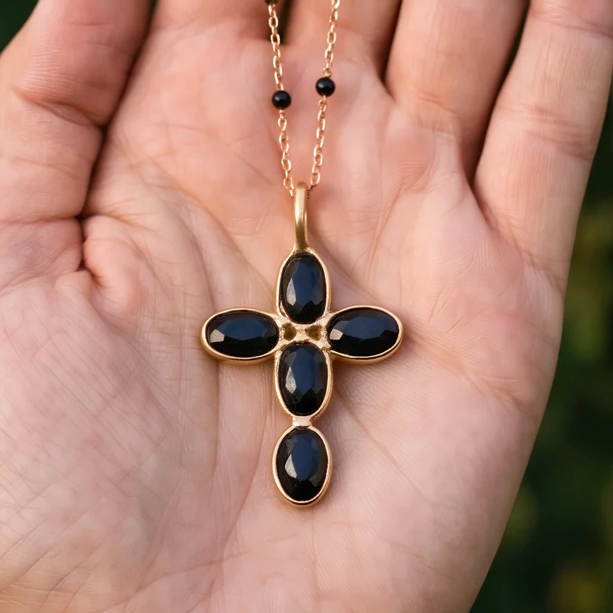 Small Cross Black Onyx On Short Black Onyx Rosary